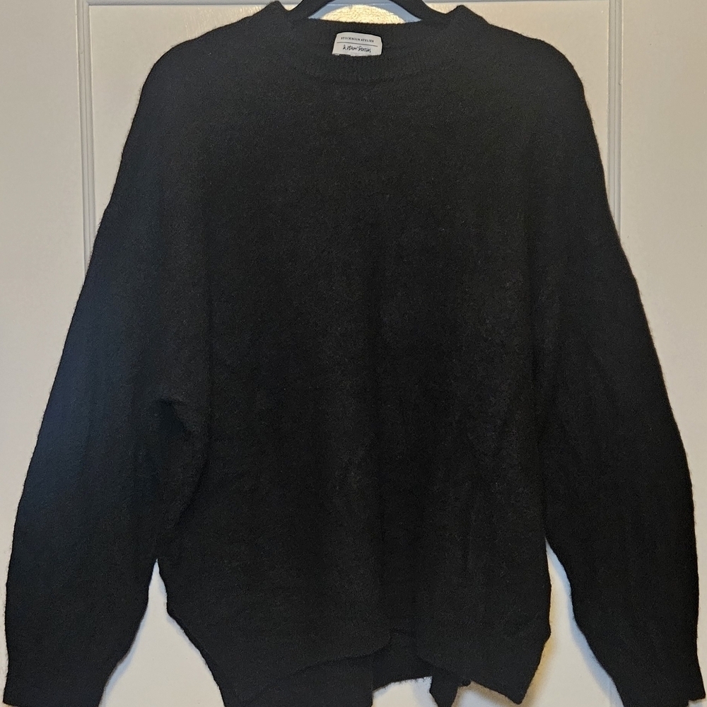 Stockholm Atelier Wool Blend Black Crewneck Sweater for Men